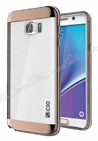 Eiroo Slicoo Samsung Galaxy Note 5 Rose Gold Metalik Kenarl effaf Silikon Klf