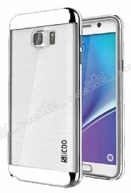 Eiroo Slicoo Samsung Galaxy Note 5 Silver Metalik Kenarl effaf Silikon Klf