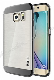 Eiroo Slicoo Samsung Galaxy S6 Edge Plus Dark Silver Metalik Kenarl effaf Silikon Klf