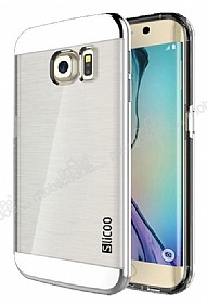 Eiroo Slicoo Samsung Galaxy S6 Edge Plus Silver Metalik Kenarl effaf Silikon Klf