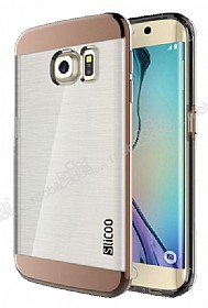Eiroo Slicoo Samsung Galaxy S6 Edge Plus Rose Gold Metalik Kenarl effaf Silikon Klf