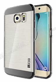 Eiroo Slicoo Samsung Galaxy S6 Edge Dark Silver Metalik Kenarl effaf Silikon Klf