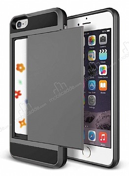 Eiroo Sliding Card iPhone 6 / 6S Ultra Koruma Dark Silver Klf
