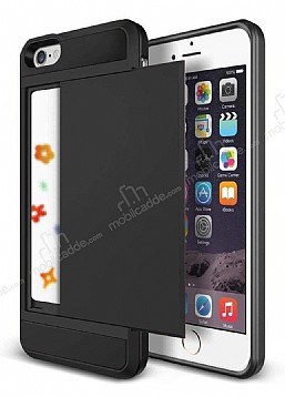 Eiroo Sliding Card iPhone 6 / 6S Ultra Koruma Siyah Klf