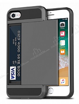 Eiroo Sliding Card iPhone 7 / 8 Ultra Koruma Dark Silver Klf
