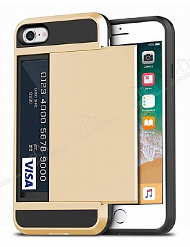 Eiroo Sliding Card iPhone 7 / 8 Ultra Koruma Gold Klf