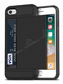 Eiroo Sliding Card iPhone 7 / 8 Ultra Koruma Siyah Klf