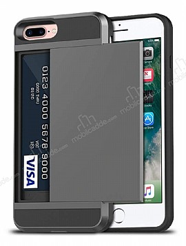 Eiroo Sliding Card iPhone 7 Plus / 8 Plus Ultra Koruma Dark Silver Klf