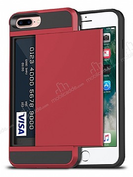 Eiroo Sliding Card iPhone 7 Plus / 8 Plus Ultra Koruma Krmz Klf