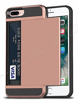 Eiroo Sliding Card iPhone 7 Plus / 8 Plus Ultra Koruma Rose Gold Klf