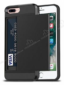 Eiroo Sliding Card iPhone 7 Plus / 8 Plus Ultra Koruma Siyah Klf