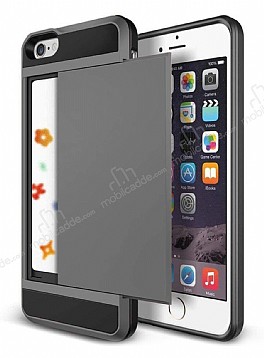 Eiroo Sliding Card iPhone SE / 5 / 5S Ultra Koruma Dark Silver Klf