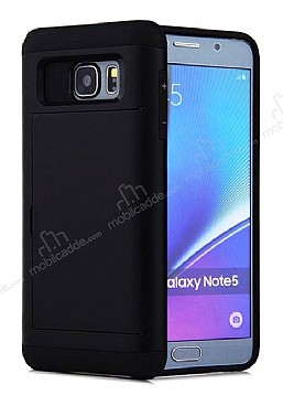 Eiroo Sliding Card Samsung Galaxy Note 5 Ultra Koruma Siyah Klf