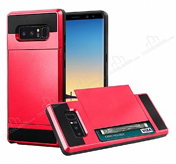 Eiroo Sliding Card Samsung Galaxy Note 8 Ultra Koruma Krmz Klf