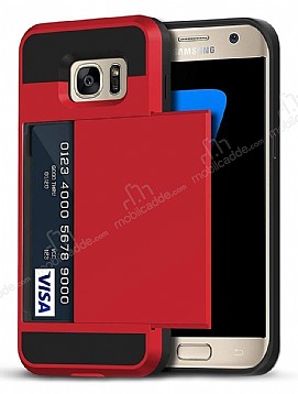 Eiroo Sliding Card Samsung Galaxy S7 Edge Ultra Koruma Krmz Klf