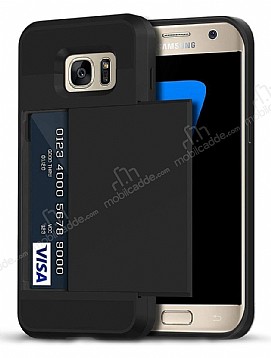Eiroo Sliding Card Samsung Galaxy S7 Edge Ultra Koruma Siyah Klf