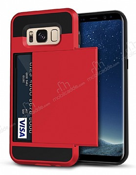 Eiroo Sliding Card Samsung Galaxy S8 Plus Ultra Koruma Krmz Klf