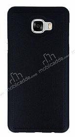 Eiroo Smother Samsung Galaxy C5 Silikon Kenarl Siyah Deri Klf