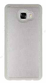Eiroo Smother Samsung Galaxy C5 Silikon Kenarl Gold Deri Klf