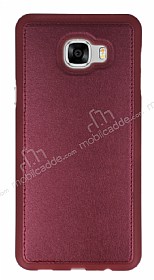 Eiroo Smother Samsung Galaxy C7 SM-C7000 Silikon Kenarl Bordo Deri Klf