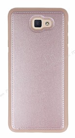 Eiroo Smother Samsung Galaxy J5 Prime Silikon Kenarl Pembe Deri Klf