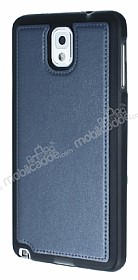 Eiroo Smother Samsung N9000 Galaxy Note 3 Silikon Kenarl Lacivert Deri Klf