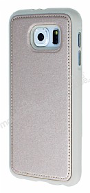 Eiroo Smother Samsung Galaxy S6 Silikon Kenarl Gold Deri Klf