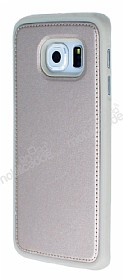 Eiroo Smother Samsung Galaxy S6 edge Silikon Kenarl Gold Deri Klf