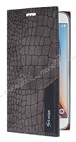 Samsung Galaxy S6 Edge Snake Gizli Mknatsl Yan Kapakl Gri Deri Klf