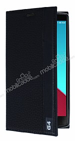 LG G4 Gizli Mknatsl Yan Kapakl Siyah Deri Klf