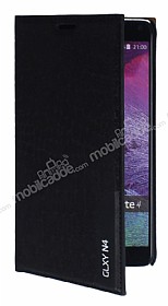 Samsung N9100 Galaxy Note 4 Snake Gizli Mknatsl Yan Kapakl Siyah Deri Klf
