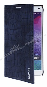 Samsung N9100 Galaxy Note 4 Snake Gizli Mknatsl Yan Kapakl Lacivert Deri Klf