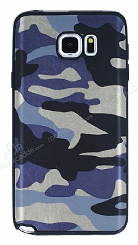 Eiroo Soldier Samsung Galaxy Note 5 Mavi Silikon Klf