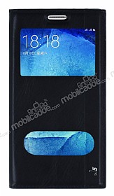 Samsung Galaxy J5 Gizli Mknatsl ift Pencereli Siyah Deri Klf