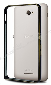 Eiroo Sony Xperia E4 Gold izgili Round Metal Bumper ereve Siyah Klf