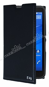 Sony Xperia E4g Gizli Mknatsl Yan Kapakl Siyah Deri Klf