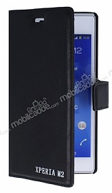 Eiroo Sony Xperia M2 Standl Czdanl Siyah Deri Klf