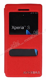 Eiroo Sony Xperia S Vantuzlu Pencereli Krmz Deri Klf