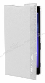 Sony Xperia T2 Ultra Gizli Mknatsl Beyaz Deri Klf
