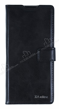 Eiroo Sony Xperia XA Ultra Czdanl Yan Kapakl Siyah Deri Klf