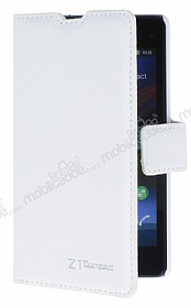 Eiroo Sony Xperia Z1 Compact Standl Czdanl Beyaz Deri Klf