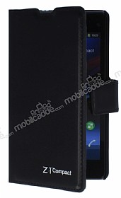 Eiroo Sony Xperia Z1 Compact Standl Czdanl Siyah Deri Klf