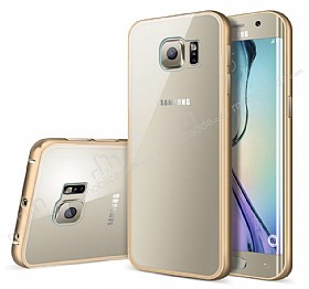 Eiroo Samsung Galaxy S6 Edge Plus ift Katmanl Gold Metal Kenarl effaf Kristal Klf