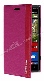 Nokia Lumia 830 Gizli Mknatsl Yan Kapakl Pembe Deri Klf