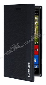 Nokia Lumia 830 Gizli Mknatsl Yan Kapakl Siyah Deri Klf