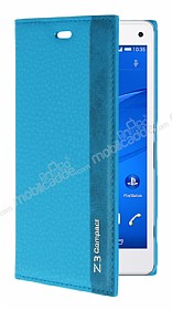 Sony Xperia Z3 Compact Gizli Mknatsl Yan Kapakl Mavi Deri Klf