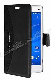 Eiroo Thunder Sony Xperia Z3 Compact Standl Czdanl Siyah Deri Klf