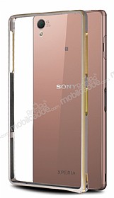 Eiroo Sony Xperia Z3 Gold izgili Round Metal Bumper ereve Gold Klf