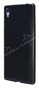 Eiroo Sony Xperia Z3 Metal Kenarl Bubble Siyah Deri Klf
