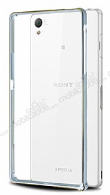 Eiroo Sony Xperia Z3 Plus Gold izgili Silver Bumper Klf